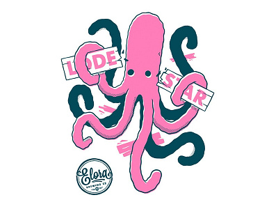 Lodestar Octopus - Elora Brewing Co Swag beer blake stevenson broken cartoon craft beer cute elora hipster jetpacks and rollerskates octopus pink pirate retro silkscreen squid wood