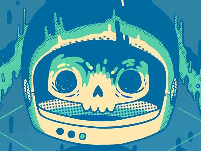 Melty Space Skull 80s 90s astronaut blake stevenson cartoon character design cute cyberpunk drips hipster illustration jetpacks and rollerskates melting retro skull slimer space surreal weird