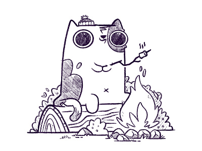 Camping Cat Sketch WIP blake stevenson camping cartoon cat character design cute explore eyes fire hipster illustration jetpacks and rollerskates marshmellow retro toque wilderness