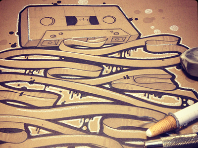 Messy Cassette Tape cartoon cassette doodle drips fun gritty illustration jetpacks and rollerskates melting pen ink sketch street art tape toronto