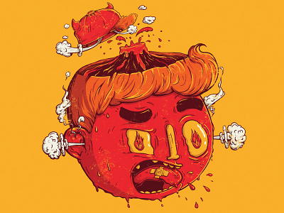 Un Poco Picante caricature cartoon explosion face fire graffiti hot melting spicy steam tongue volcano