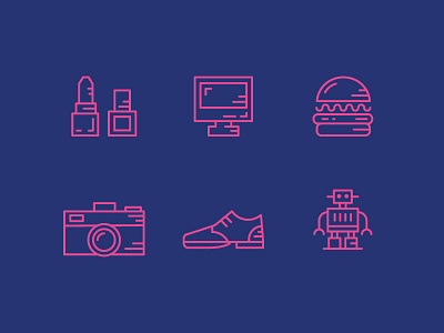 Category Icons beauty burger camera category computer icon icon set lines product robot shoe