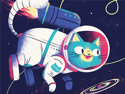 The Adventures of Space Cat astronaut cat fish outer space planets space spaceship stars ufo whale