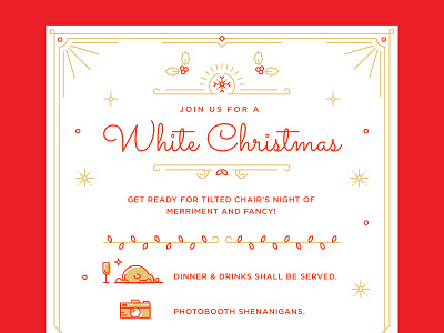 Tilted Chair Holiday Party card christmas holiday invitation invite party snow winter