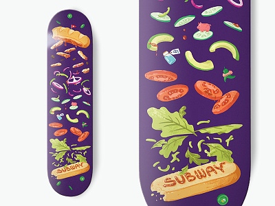 Subway Skateboard bread explosion food handdrawn illustration pig sandwich skateboard sub subway