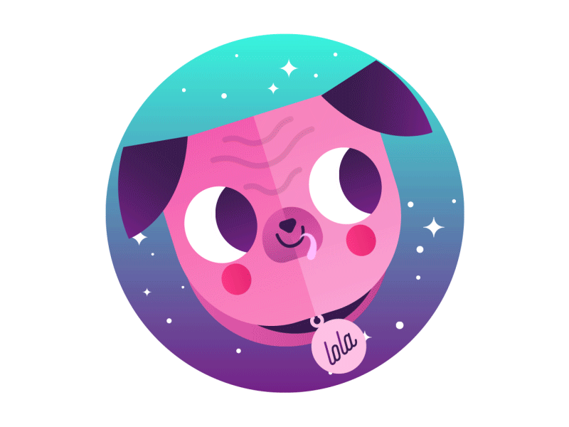 Lola The Pug - Animated after effects animation collar dog gradient mograph pink pug stars tag tongue