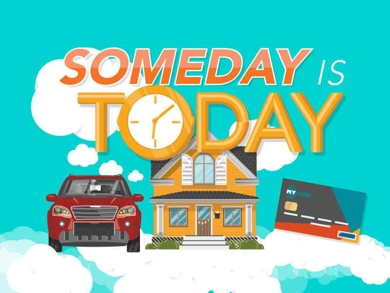 Someday is Today after effects animation car clock credit card draw on flat house intertial bounce mograph shimmer typography