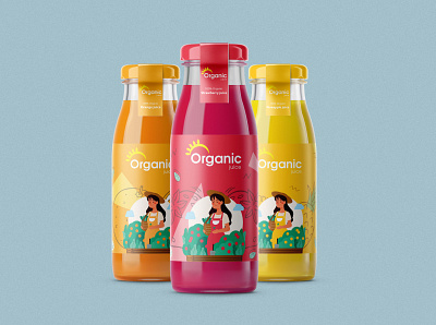 Organic Juice Packaking illustration juice juicelabel logo orange organic pineapple strawberry