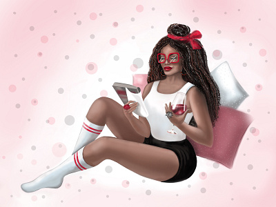 Drawing girl reading a book with a glass of wine branding design graphic design icon illustration illustrator web