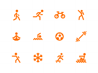 Activities health human icons passive pictograms progress sports tracker
