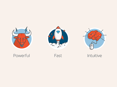 Product Icons brain bull fast flat icons illustration intuitive powerful rocket