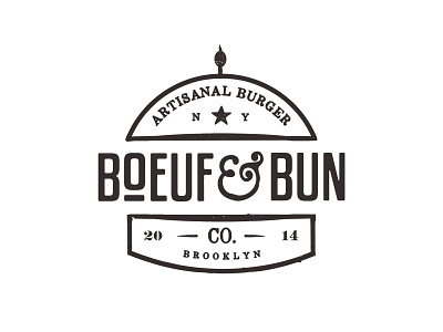 Boeuf&Bun beef brand bun burger food gourmet logo mark restaurant vintage