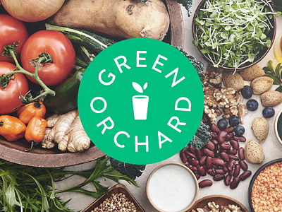 Green Orchard brand cup drink fresh green juice logo orchard produce smoothie type
