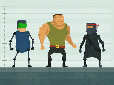 Characters drafts cyborg game illustration macho ninja