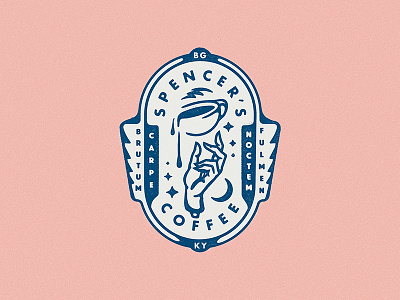Spencer's Coffee Seal americano badge badge design cafe caffeine coffee coffee cup hand latte line art seal thick lines
