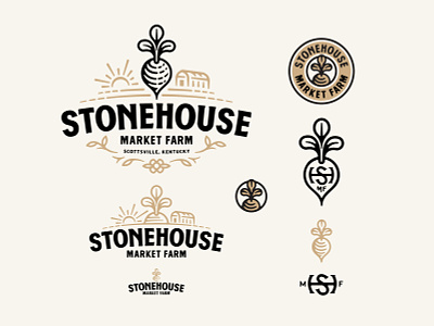 Stonehouse Market Farm Logo brand branding hand type line art linocut logo logo suite logos responsive logo type typography