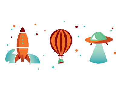Flying High Icons Sm hot air balloon icons illustration sky space spaceship ufo