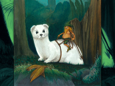 El genet Mustela, the weasel rider. acrylic paint animals fantasia fantasy illustration il·lustracio