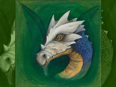 Drac blau, Blue dragon acrylic paint blue dragon fantasy illustration