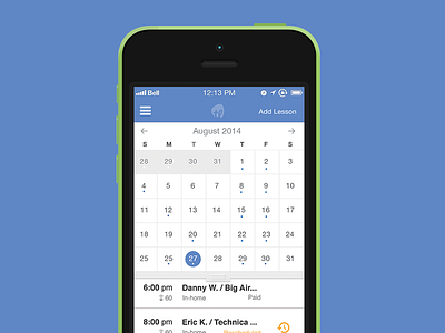 Calendar 5c app blue cal calendar design event green ios iphone lessons ui