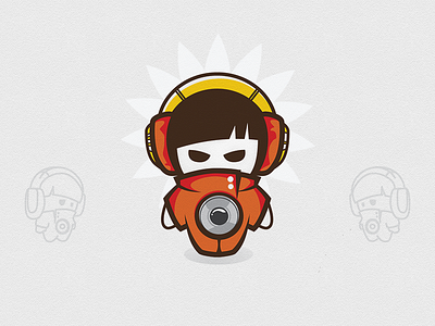 Eboy boy character label logo music orange record sound