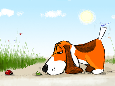 Little Searcher character dog ladybug sketch summer