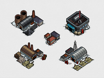 Map Buildings set building game art icon illustration map mobile game vector ww2