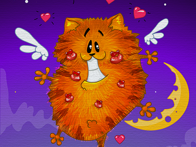 Sergio Lapuzzzi cartoon cat character fly illustration lips love moon wings woooow