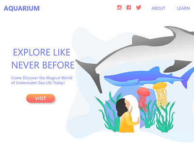 Aquarium Website Hero Section animation design flat illustration illustrator minimal ui ux vector web