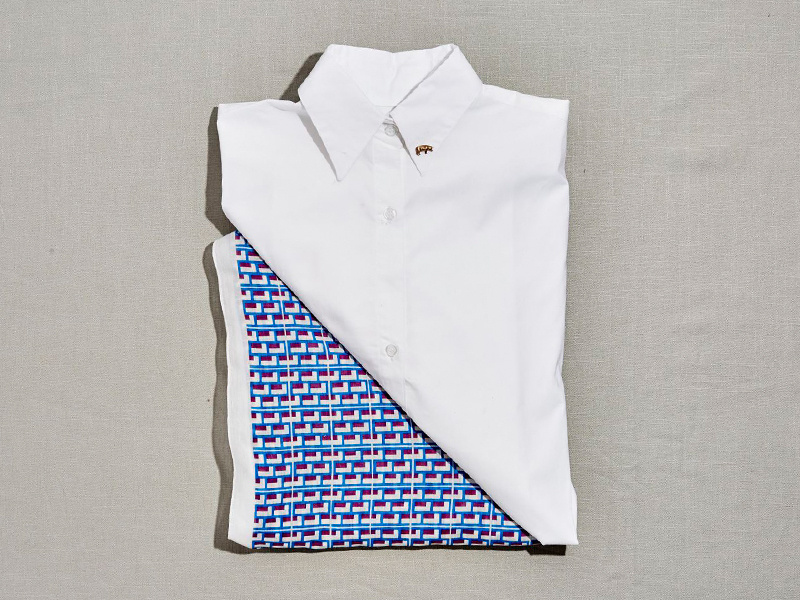 Styling texture linen brass boar pin scarf shirt white fashion styling