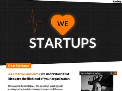 Kindling Loves Startups Landing Page