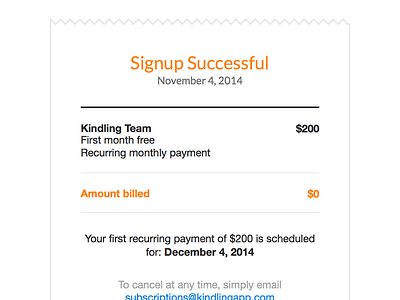 Signup Receipt