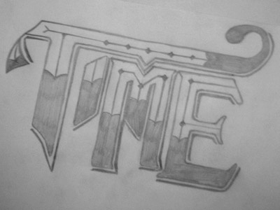 Time illustration lettering pencil sketch