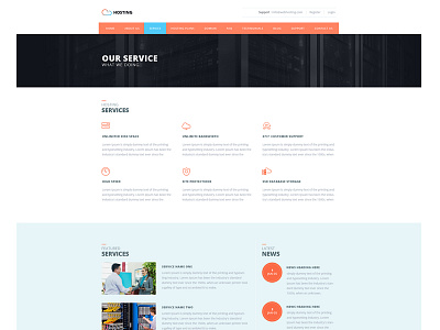 Hosting inner page creative flat hosting inner page minimal psd service theme ui ux