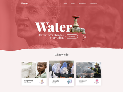 Charity banner charity charitywater clean color freelancer home page illustration logo psd testimonial ui water web