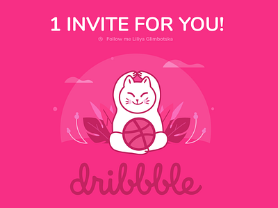 Dribble Invite!)) cartoon cat digital illustration dirbbble illustrator invite lifestyle brand pink yoga