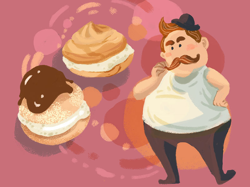 39: Profiteroles 2d character design illustration chubby cute tubby italian pastry choux kue sus soes profiteroles