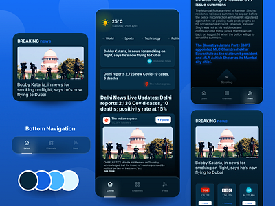 News app color palette dark theme elegant design figma mobile app news app ui