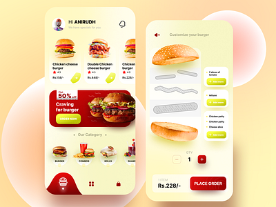 Food order app app app design burger app customize design figma food app glass online order ui