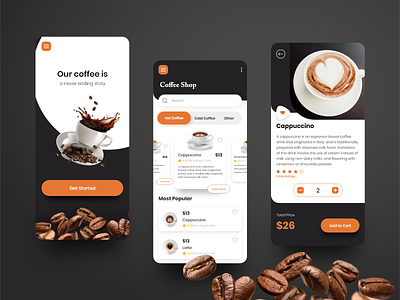 Coffee shop - Concept mobile app android coffe app concept app dark theme ios mobile application mobile concept design uiux ux