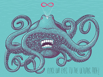 Octopus ride illustartion octopus sea typography