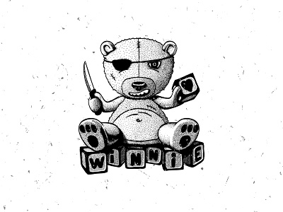 Winnie bear drawing heart illustration knife teddy
