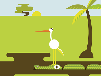 The Stork and the Crocodile africa alligator crane crocodile geometric illustration palm pattern rural vector