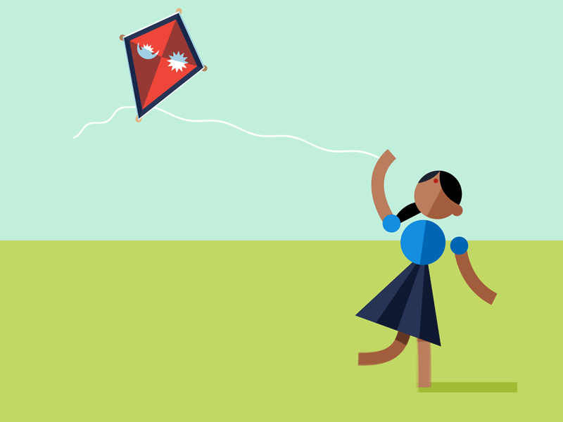 Kite Runner animation children flag geometric girl illustration kite nepal ngo non profit splash walk cycle