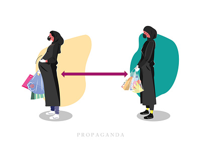 Propaganda babe corona design face flat hair hijab illustration iran portrait pregnant print propaganda queue saalehii shoes shopping social distancing tehran vector