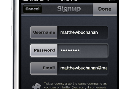 Signup form grey interface iphone