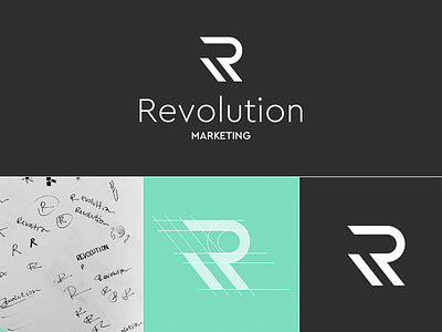 Revolution Marketing Rebrand agency experiential gray green grey logo r rebrand rebranding
