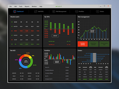 Risk management dashboard app charts finance graphs interface trading ui windows