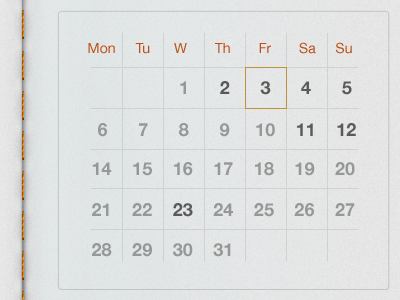 Calendar app calendar interface ios ipad iphone notebook paper texture ui