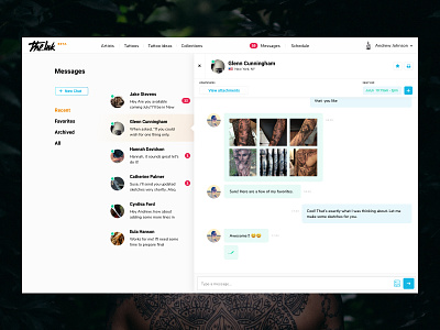 The.Ink Messages app chat dashboard design interface messages minimal tattoo the.ink ui ux web